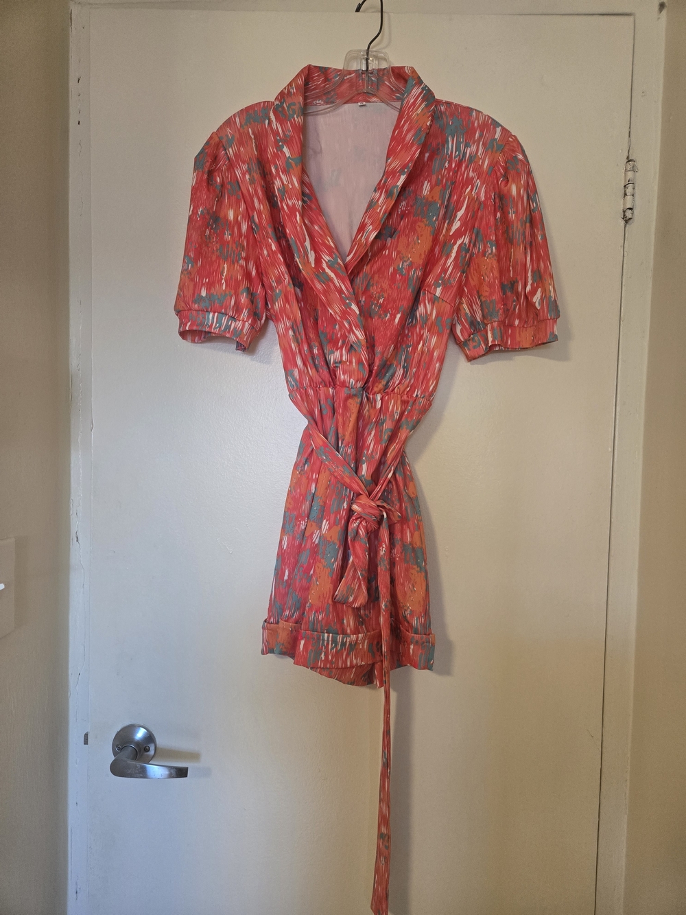 Women’s Coral Abstract Print Wrap Jumpsuit